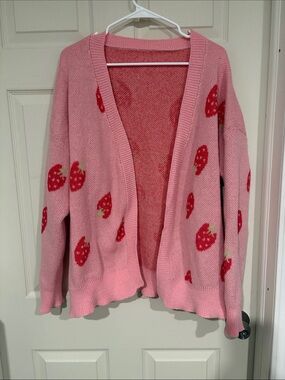 Cider Pink Open-Front Strawberry Cardigan